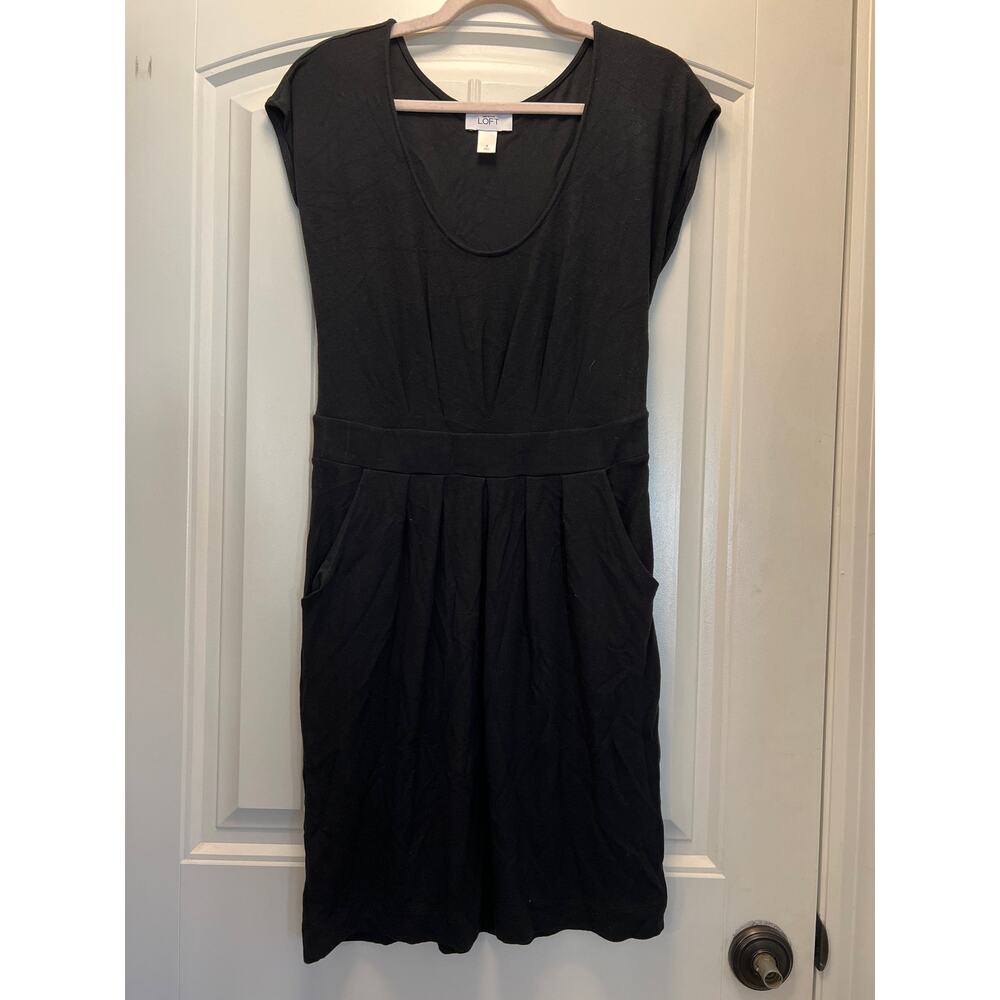 Ann Taylor Loft Women’s Scoop Neck Cap Sleeve Pleated Mini Dress Size 8 Black